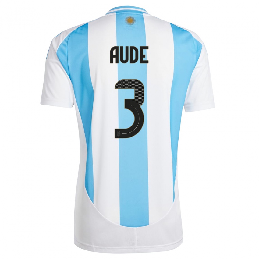 Criança Camisola Argentina Julian Aude #3 Branco Azul Principal 24-26 Camisa Brasil