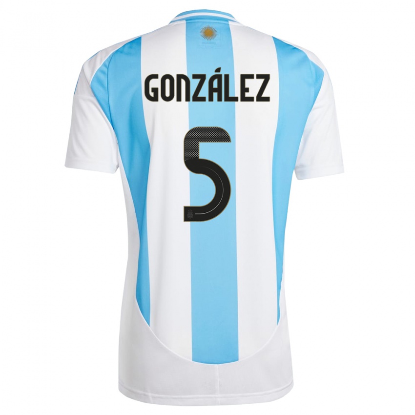 Criança Camisola Argentina Maximiliano Gonzalez #5 Branco Azul Principal 24-26 Camisa Brasil