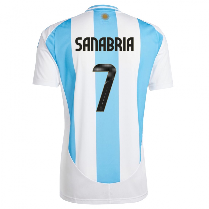 Criança Camisola Argentina Mateo Sanabria #7 Branco Azul Principal 24-26 Camisa Brasil