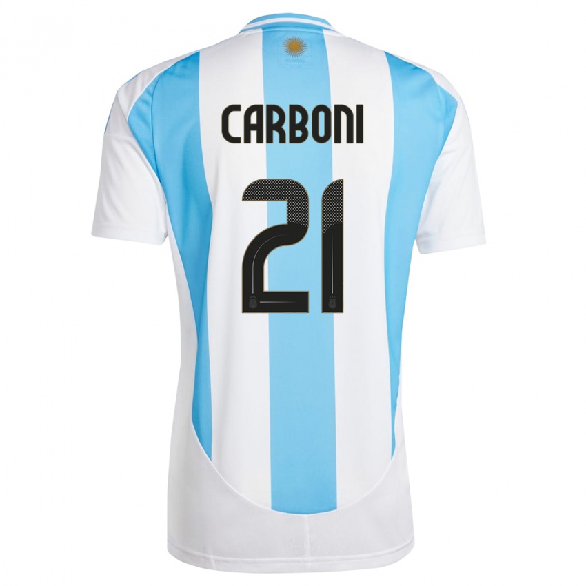 Criança Camisola Argentina Valentin Carboni #21 Branco Azul Principal 24-26 Camisa Brasil