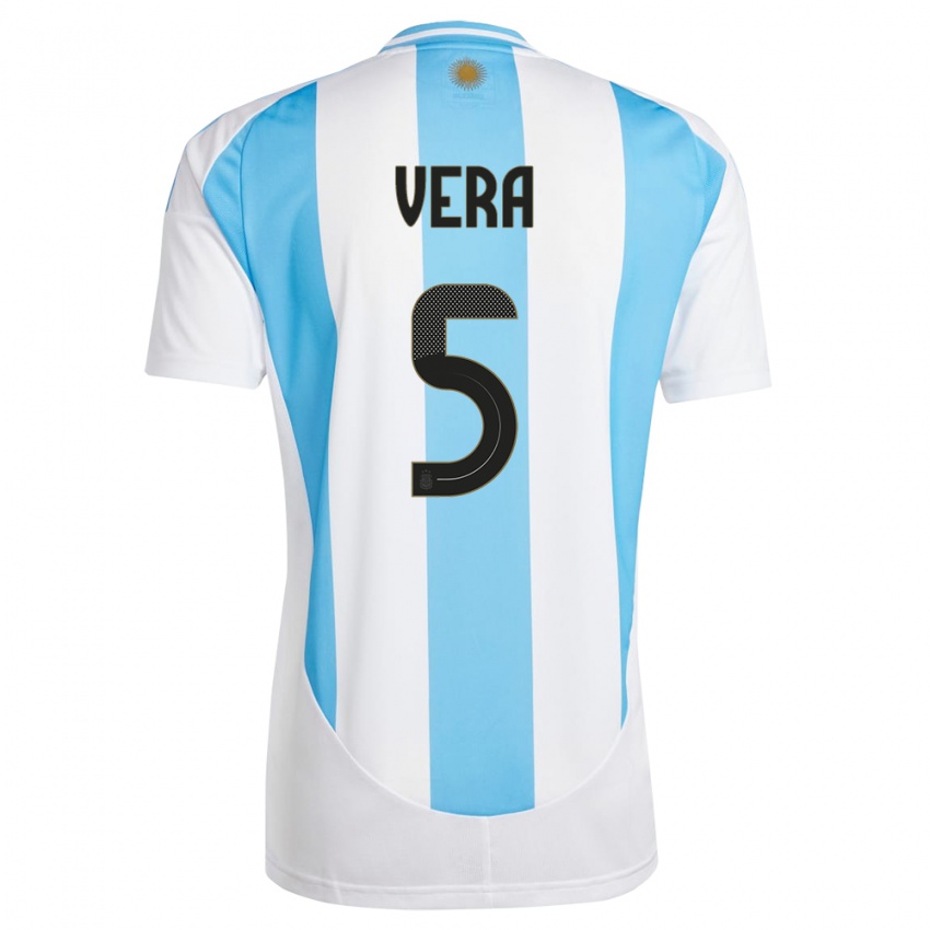 Criança Camisola Argentina Fausto Vera #5 Branco Azul Principal 24-26 Camisa Brasil