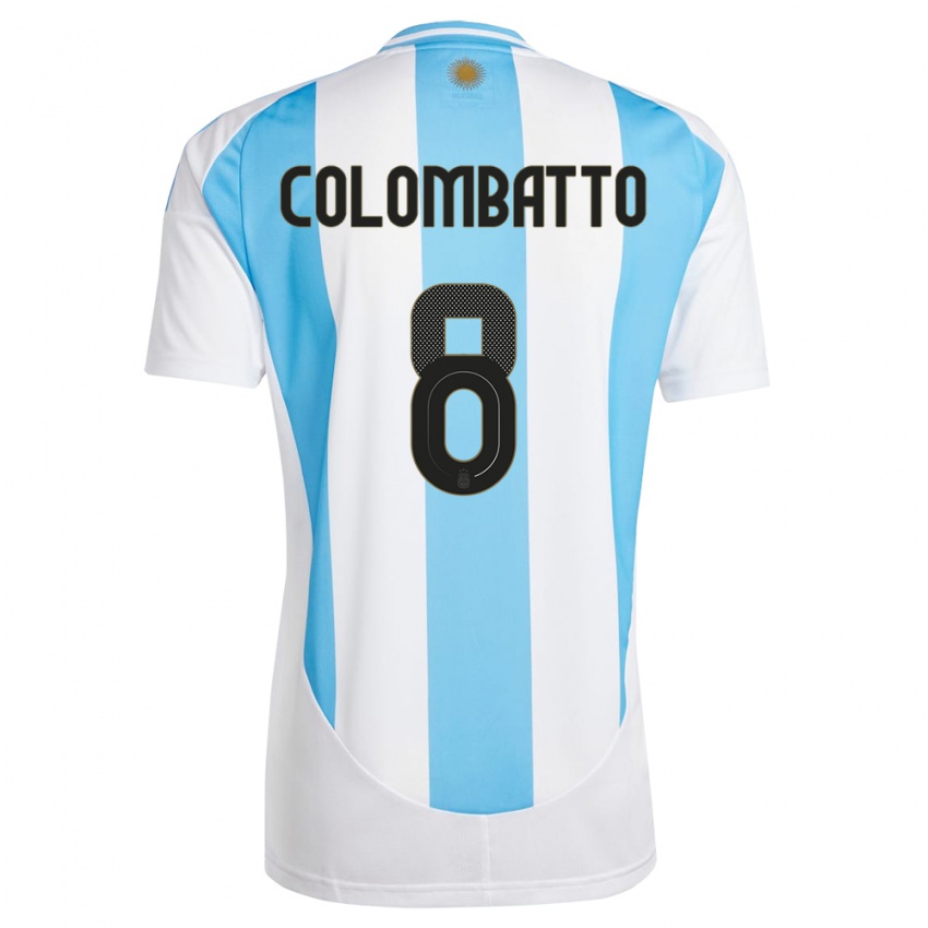 Criança Camisola Argentina Santiago Colombatto #8 Branco Azul Principal 24-26 Camisa Brasil