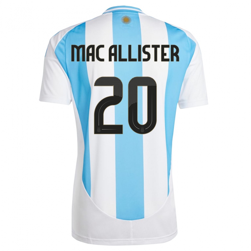 Criança Camisola Argentina Alexis Mac Allister #20 Branco Azul Principal 24-26 Camisa Brasil