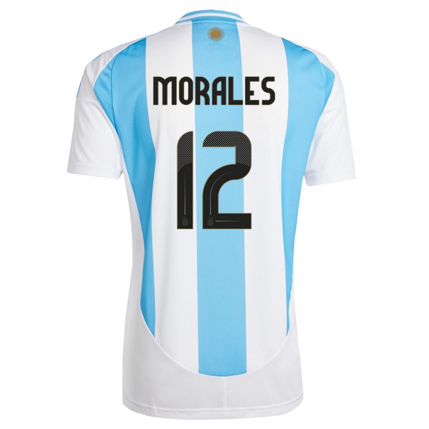 Criança Camisola Argentina Lautaro Morales #12 Branco Azul Principal 24-26 Camisa Brasil