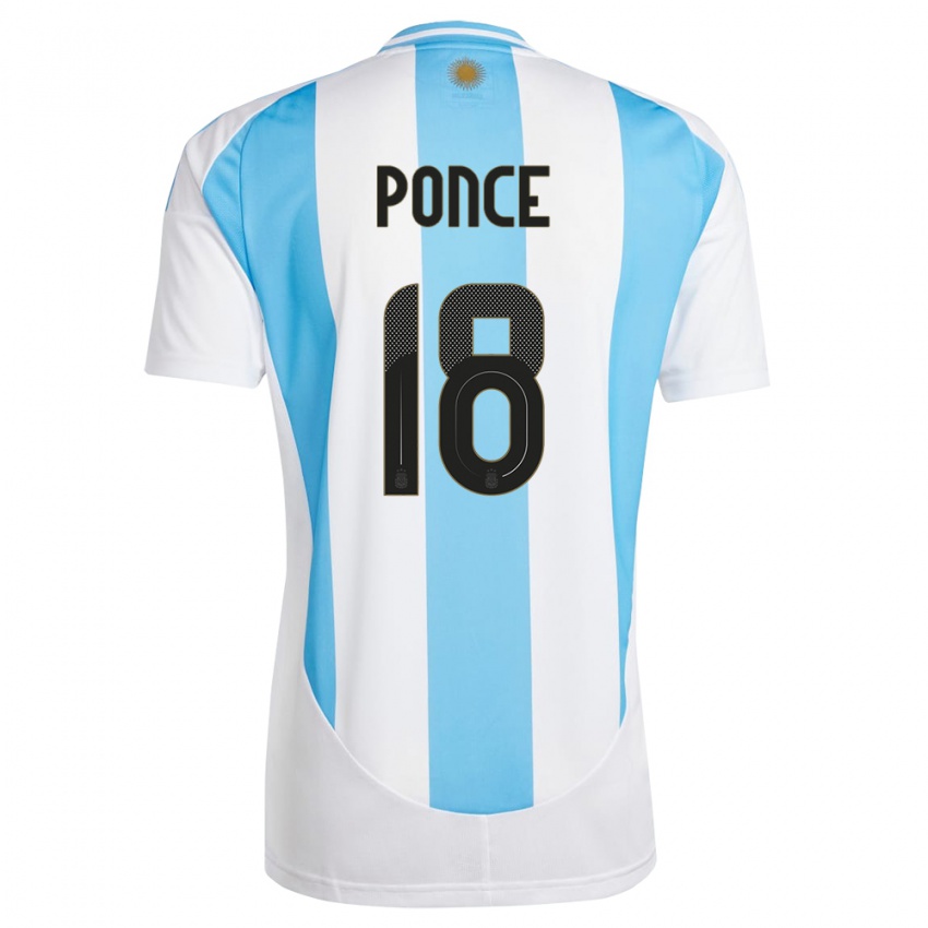 Criança Camisola Argentina Ezequiel Ponce #18 Branco Azul Principal 24-26 Camisa Brasil