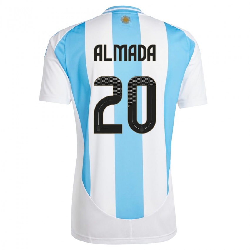 Criança Camisola Argentina Thiago Almada #20 Branco Azul Principal 24-26 Camisa Brasil