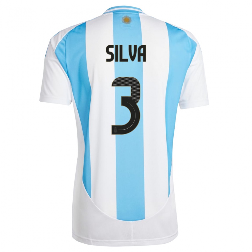 Criança Camisola Argentina Tomas Silva #3 Branco Azul Principal 24-26 Camisa Brasil