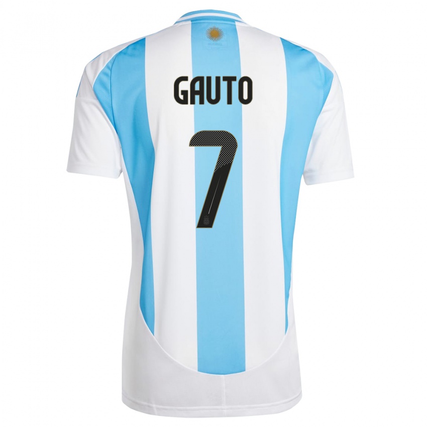 Criança Camisola Argentina Juan Gauto #7 Branco Azul Principal 24-26 Camisa Brasil