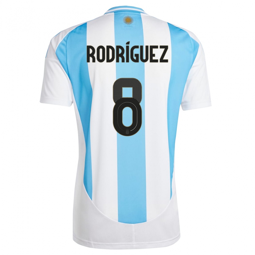 Criança Camisola Argentina Agustin Rodriguez #8 Branco Azul Principal 24-26 Camisa Brasil