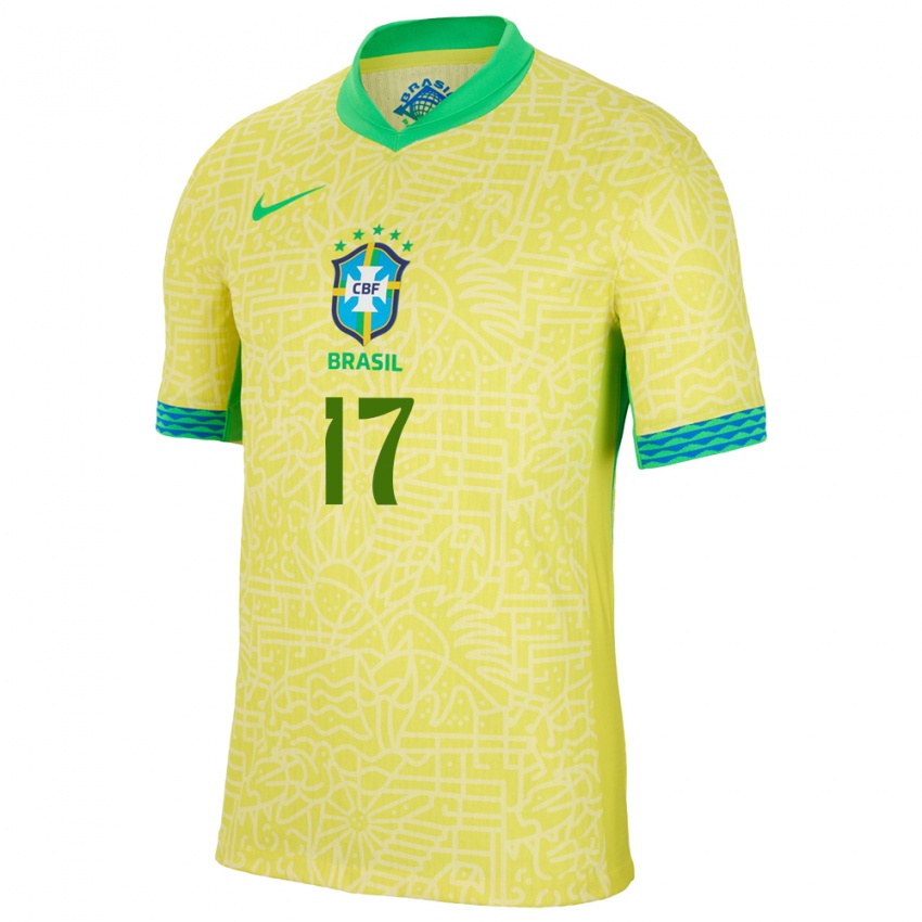 Criança Camisola Brasil Juninho #17 Amarelo Principal 24-26 Camisa Brasil