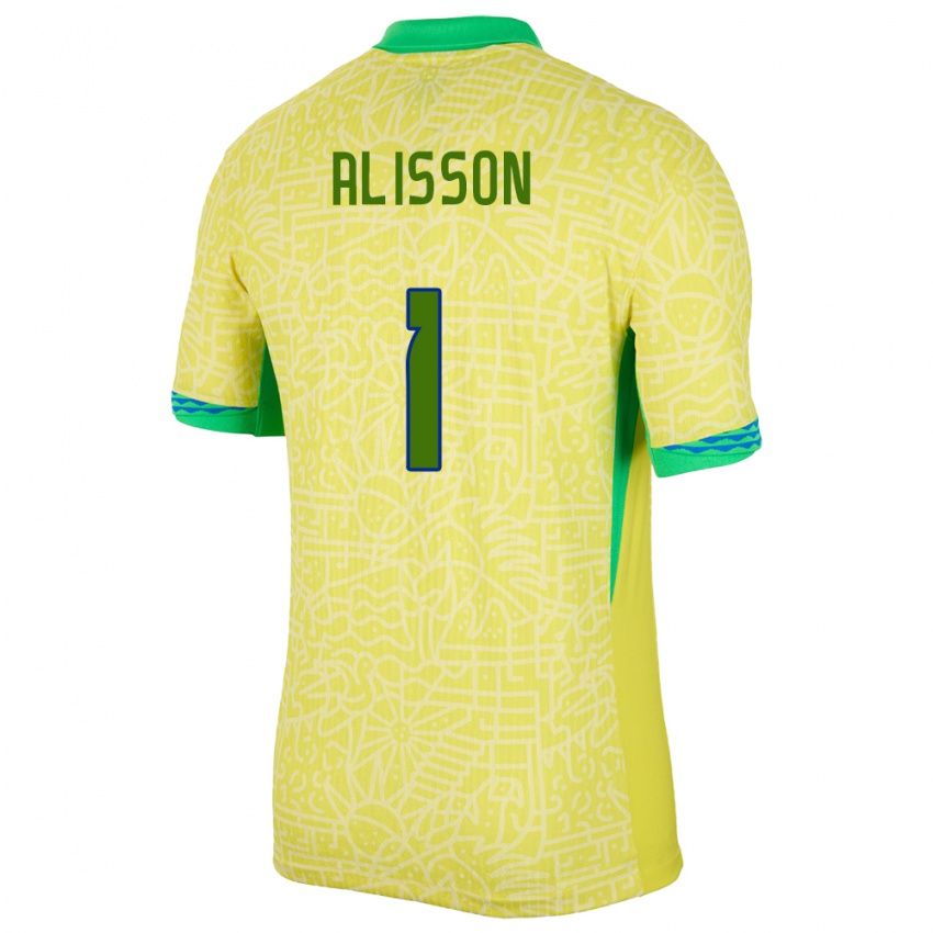 Criança Camisola Brasil Alisson #1 Amarelo Principal 24-26 Camisa Brasil