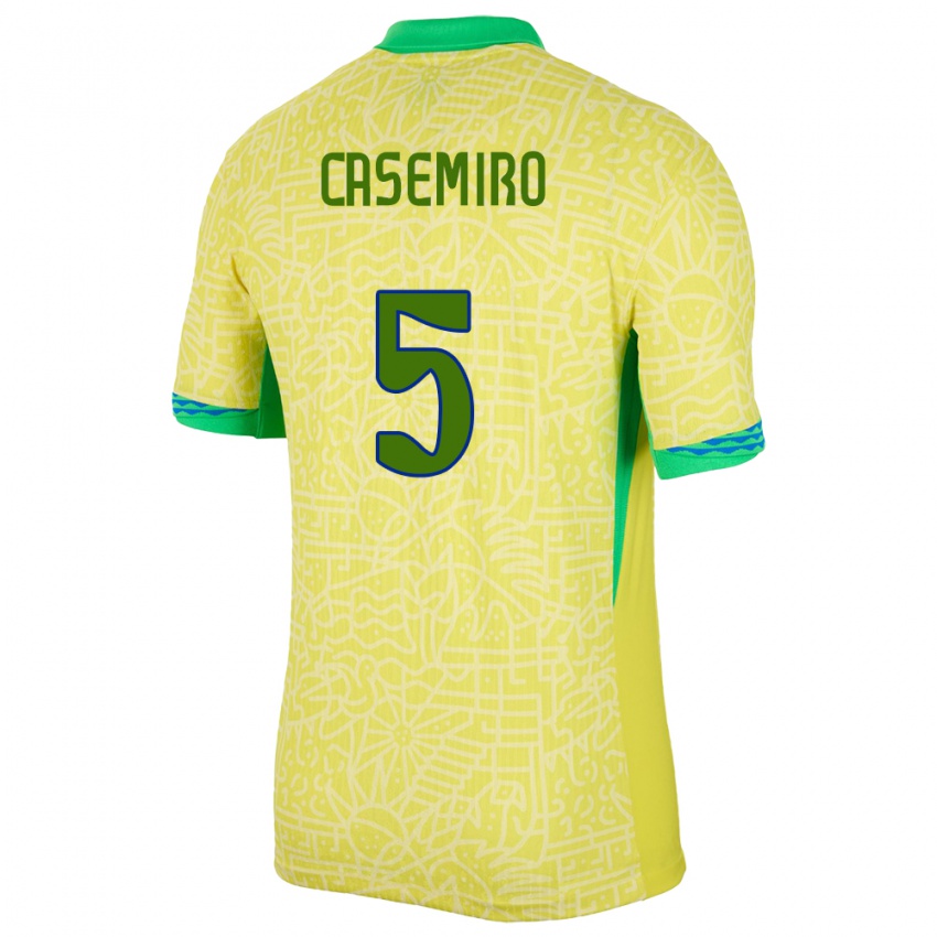 Criança Camisola Brasil Casemiro #5 Amarelo Principal 24-26 Camisa Brasil