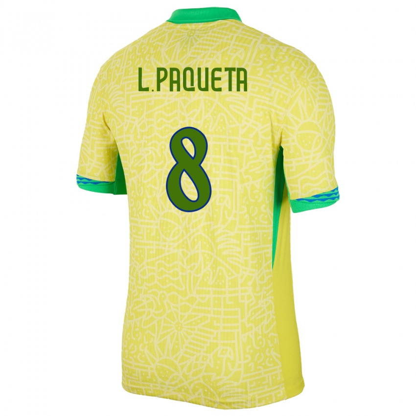 Criança Camisola Brasil Lucas Paqueta #8 Amarelo Principal 24-26 Camisa Brasil