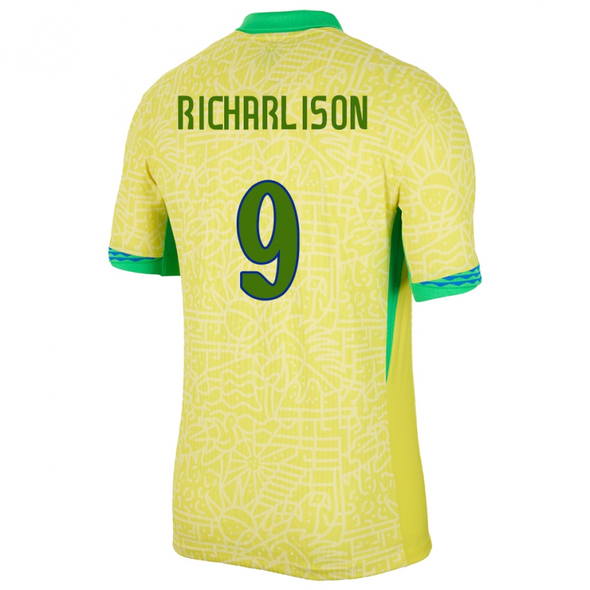 Criança Camisola Brasil Richarlison #9 Amarelo Principal 24-26 Camisa Brasil