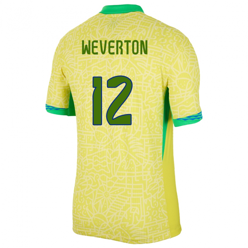 Criança Camisola Brasil Weverton #12 Amarelo Principal 24-26 Camisa Brasil