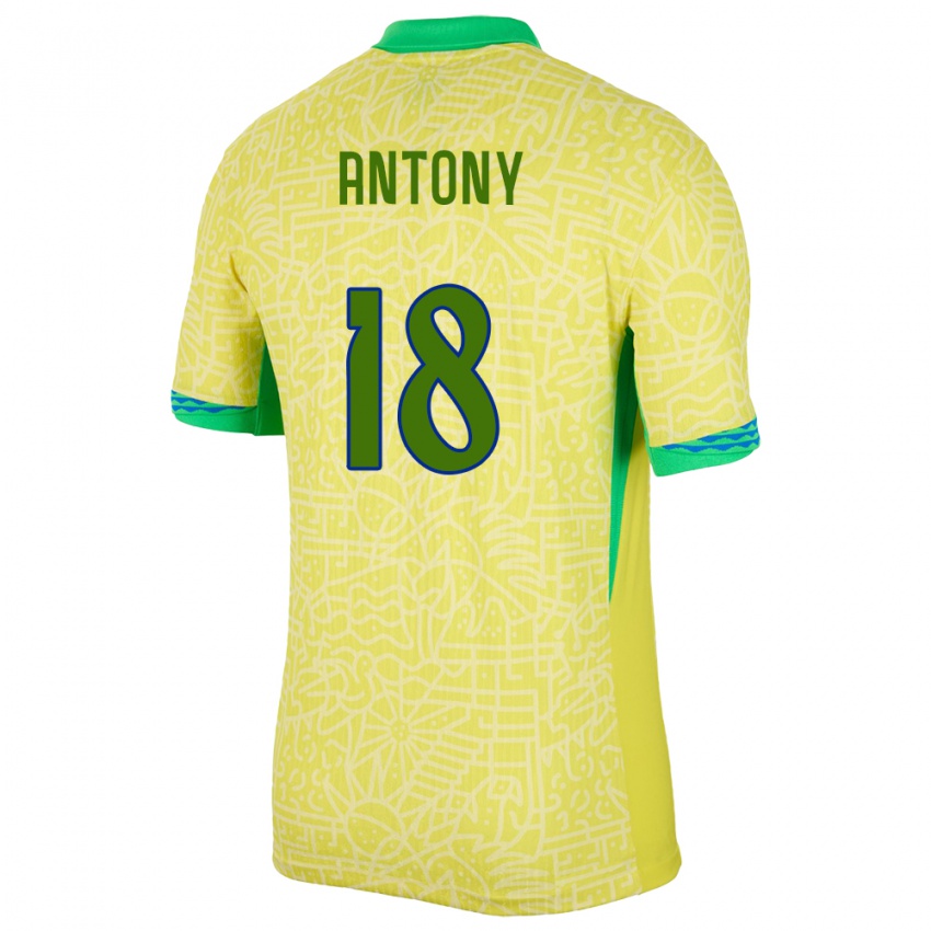 Criança Camisola Brasil Antony #18 Amarelo Principal 24-26 Camisa Brasil
