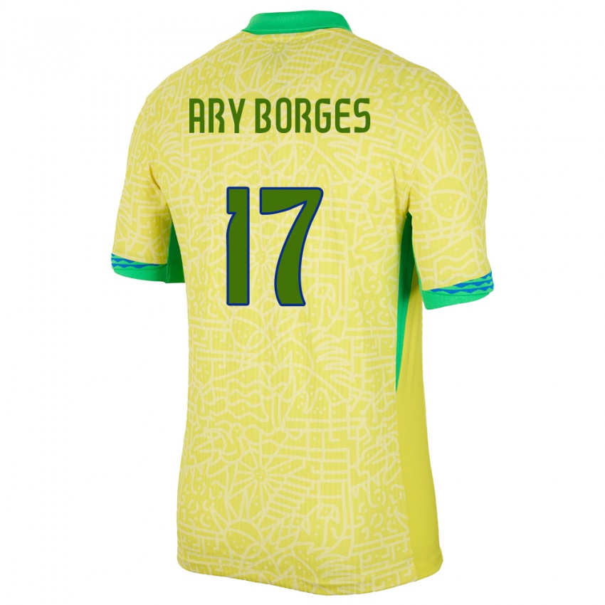 Criança Camisola Brasil Ary Borges #17 Amarelo Principal 24-26 Camisa Brasil