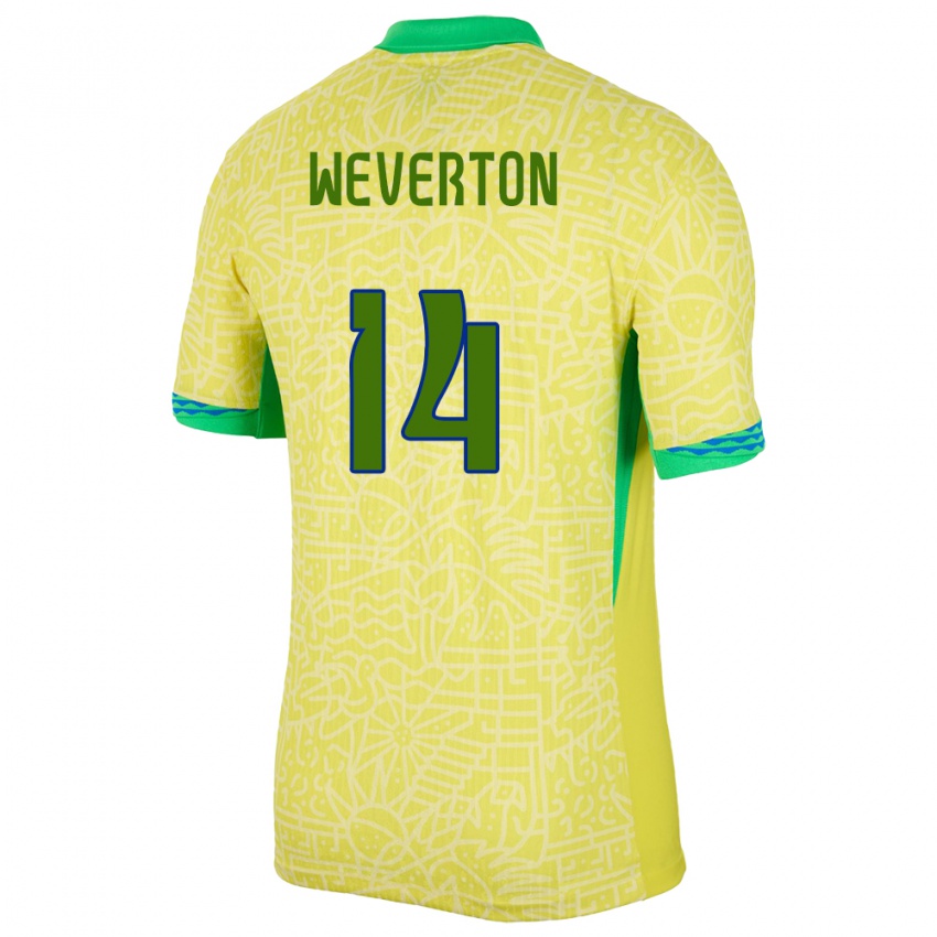 Criança Camisola Brasil Weverton #14 Amarelo Principal 24-26 Camisa Brasil