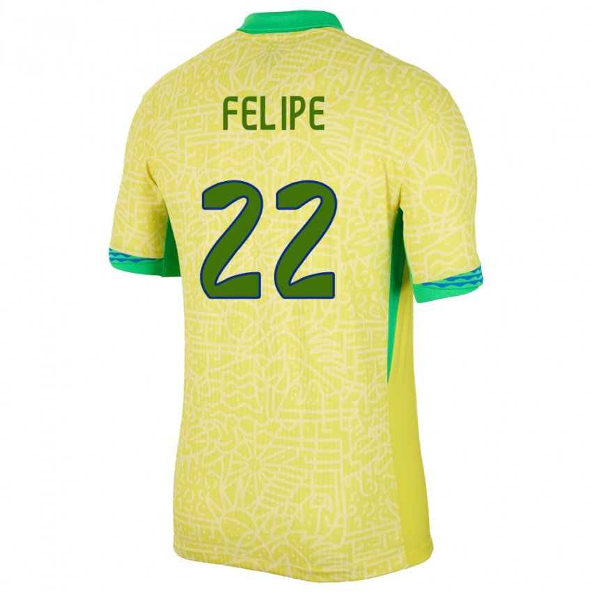 Criança Camisola Brasil Cayo Felipe #22 Amarelo Principal 24-26 Camisa Brasil