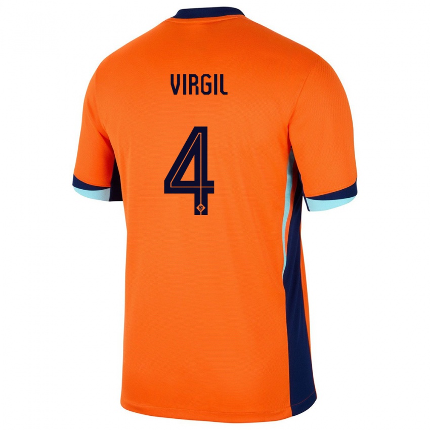 Criança Camisola Países Baixos Virgil Van Dijk #4 Laranja Principal 24-26 Camisa Brasil