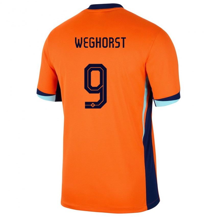 Criança Camisola Países Baixos Wout Weghorst #9 Laranja Principal 24-26 Camisa Brasil