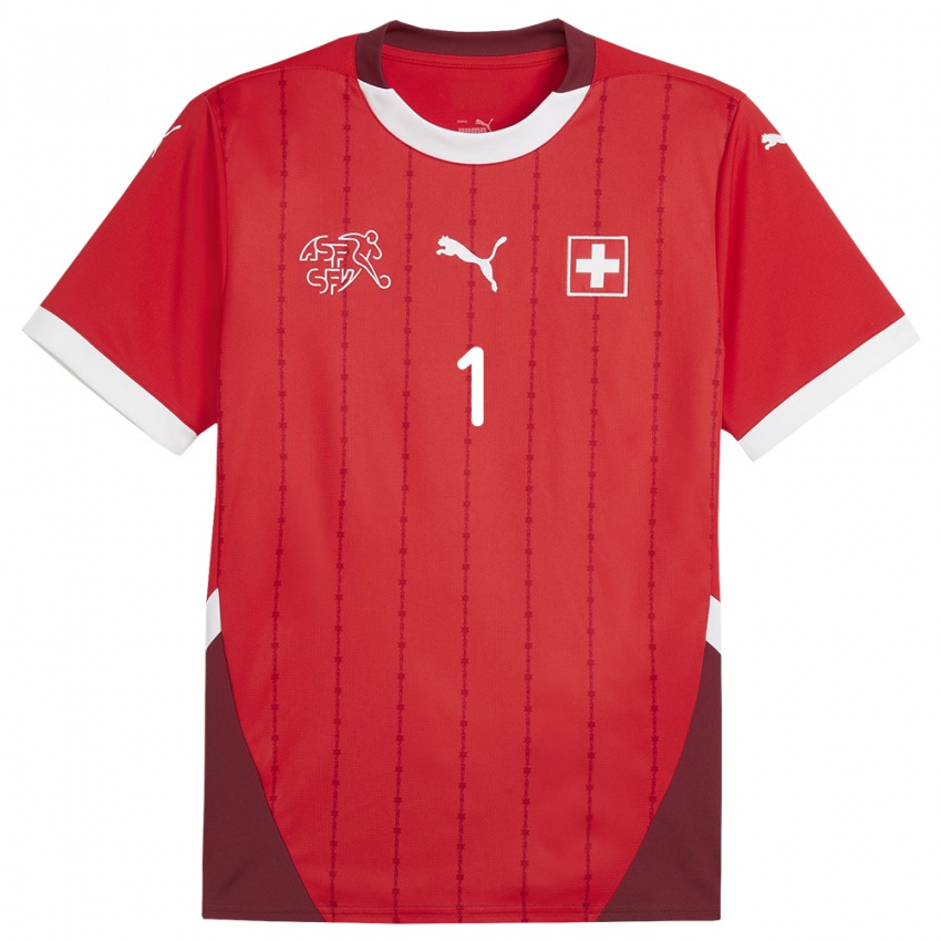 Criança Camisola Suiça Tim Spycher #1 Vermelho Principal 24-26 Camisa Brasil