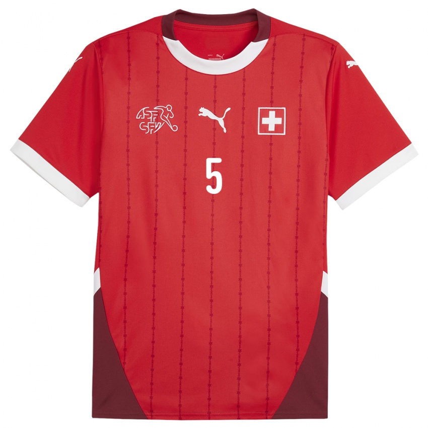 Criança Camisola Suiça Cedric Itten #5 Vermelho Principal 24-26 Camisa Brasil