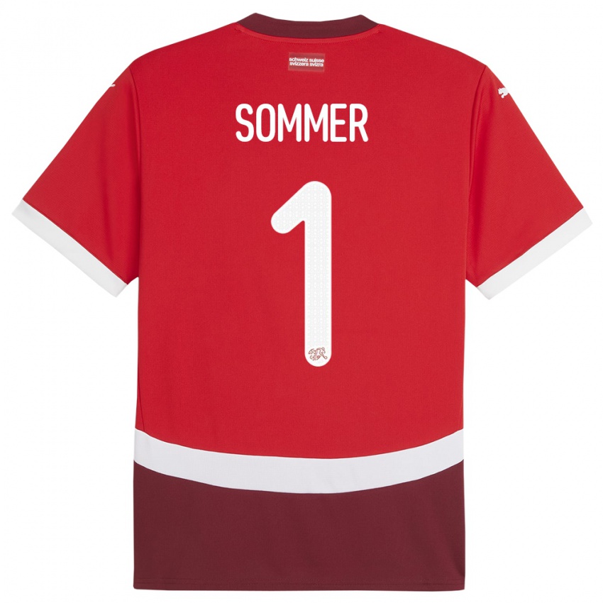 Criança Camisola Suiça Yann Sommer #1 Vermelho Principal 24-26 Camisa Brasil