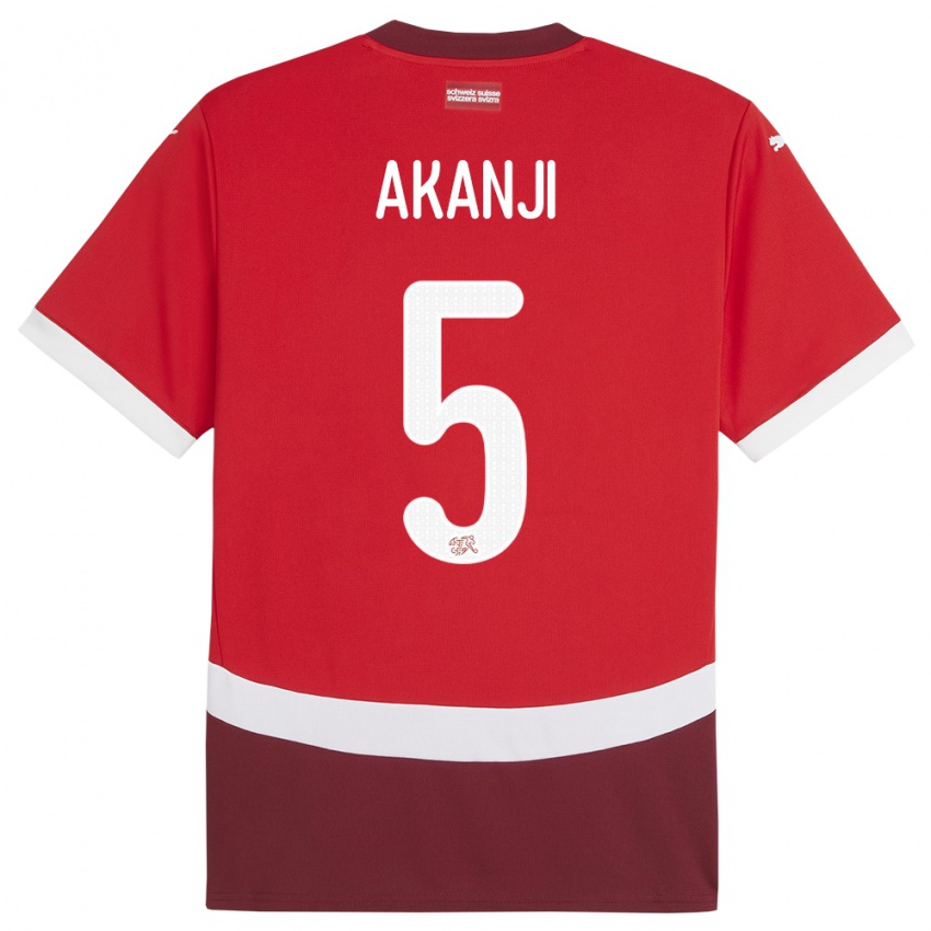 Criança Camisola Suiça Manuel Akanji #5 Vermelho Principal 24-26 Camisa Brasil