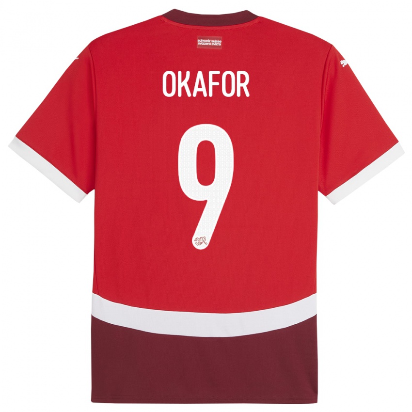 Criança Camisola Suiça Noah Okafor #9 Vermelho Principal 24-26 Camisa Brasil