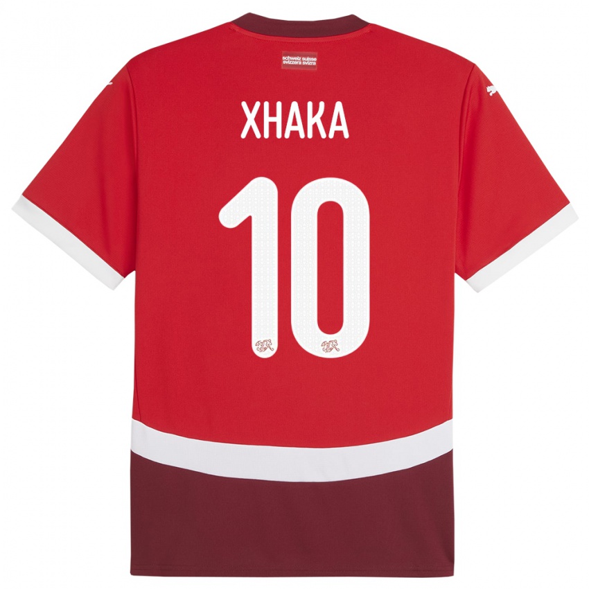 Criança Camisola Suiça Granit Xhaka #10 Vermelho Principal 24-26 Camisa Brasil