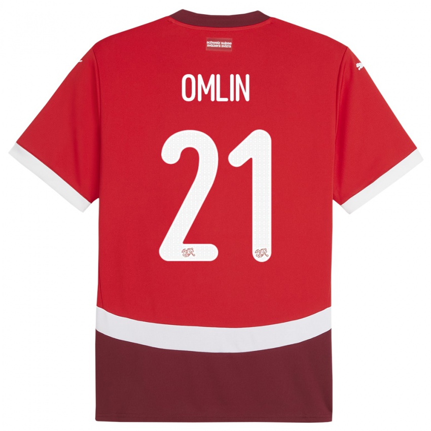 Criança Camisola Suiça Jonas Omlin #21 Vermelho Principal 24-26 Camisa Brasil