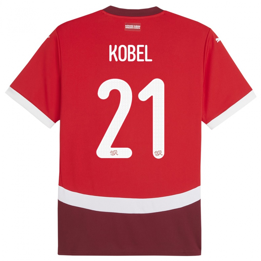 Criança Camisola Suiça Gregor Kobel #21 Vermelho Principal 24-26 Camisa Brasil