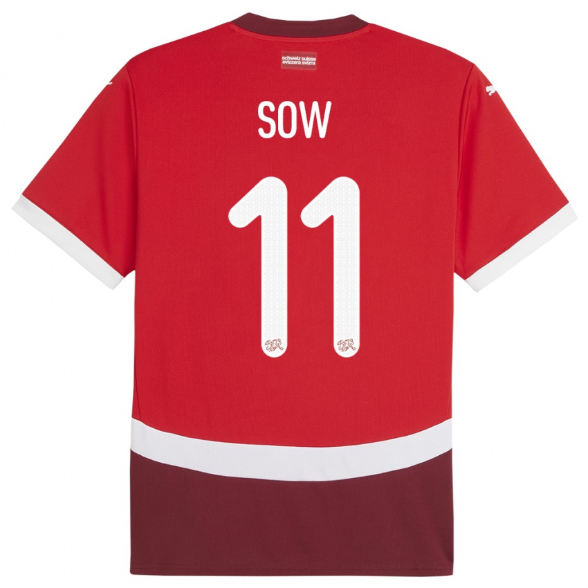 Criança Camisola Suiça Coumba Sow #11 Vermelho Principal 24-26 Camisa Brasil