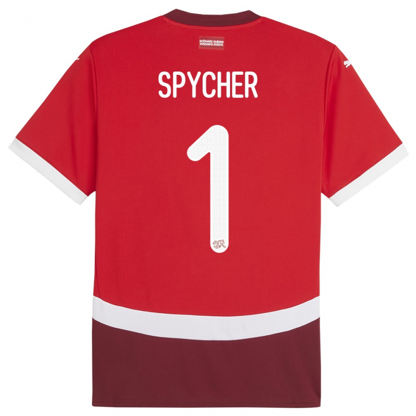 Criança Camisola Suiça Tim Spycher #1 Vermelho Principal 24-26 Camisa Brasil