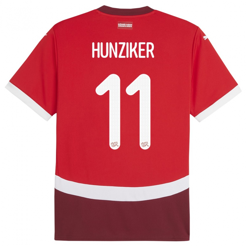 Criança Camisola Suiça Andrin Hunziker #11 Vermelho Principal 24-26 Camisa Brasil