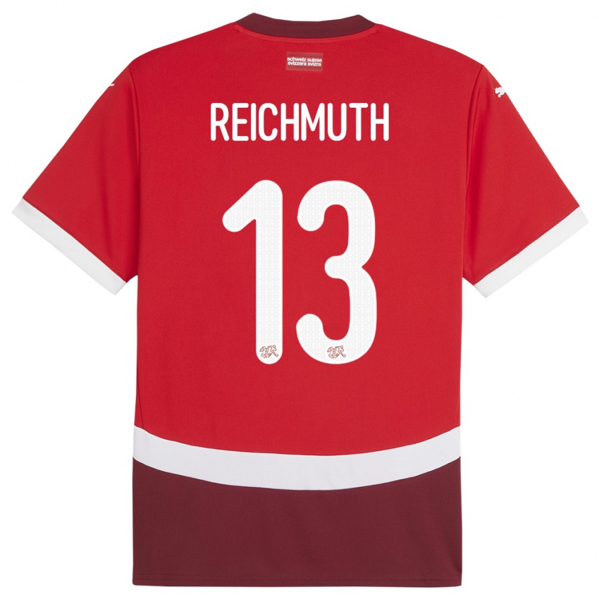 Criança Camisola Suiça Miguel Reichmuth #13 Vermelho Principal 24-26 Camisa Brasil