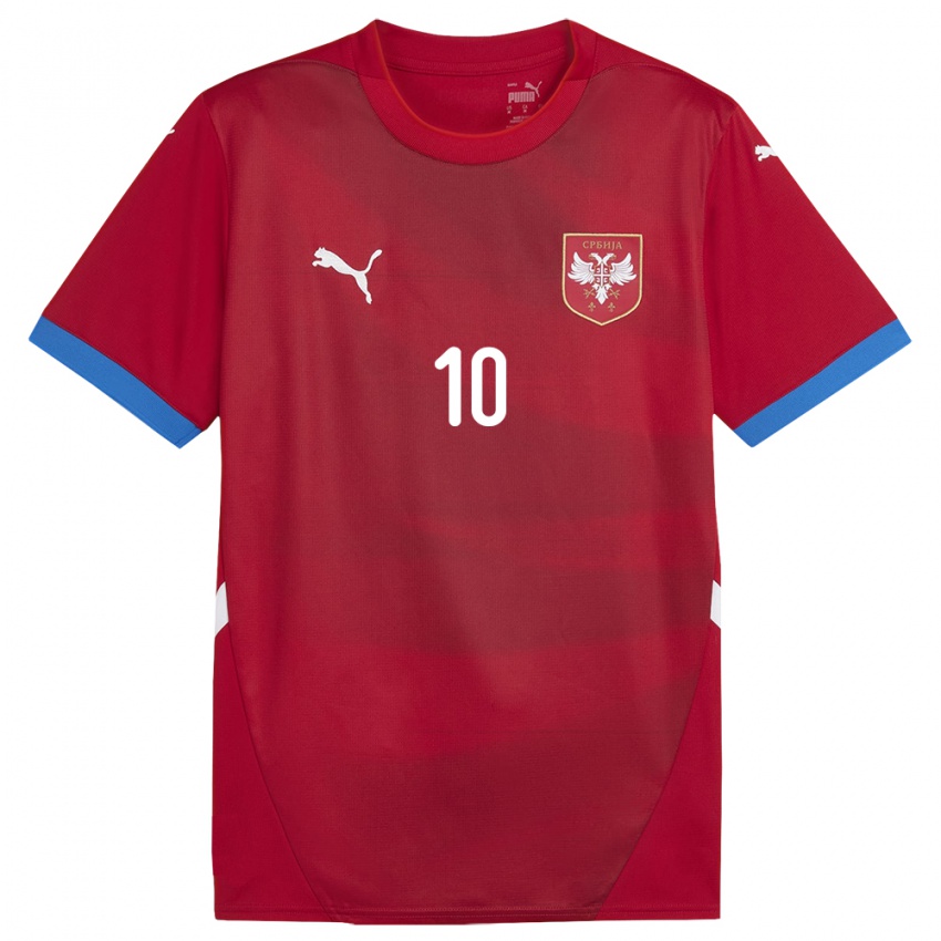 Criança Camisola Sérvia Nemanja Motika #10 Vermelho Principal 24-26 Camisa Brasil