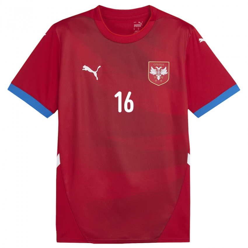 Criança Camisola Sérvia Bojan Kovacevic #16 Vermelho Principal 24-26 Camisa Brasil