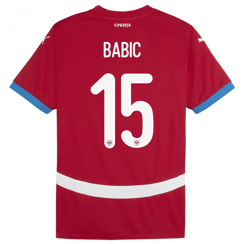 Criança Camisola Sérvia Srdjan Babic #15 Vermelho Principal 24-26 Camisa Brasil