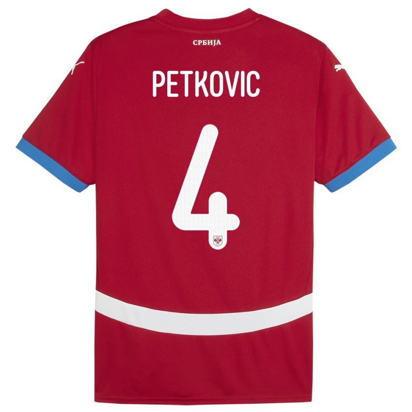 Criança Camisola Sérvia Nikola Petkovic #4 Vermelho Principal 24-26 Camisa Brasil