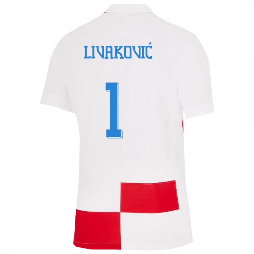 Criança Camisola Croácia Dominik Livakovic #1 Branco Vermelho Principal 24-26 Camisa Brasil