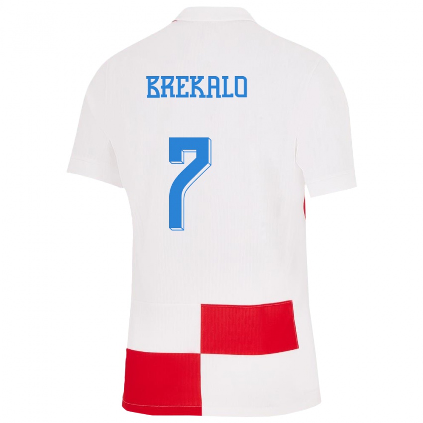 Criança Camisola Croácia Josip Brekalo #7 Branco Vermelho Principal 24-26 Camisa Brasil