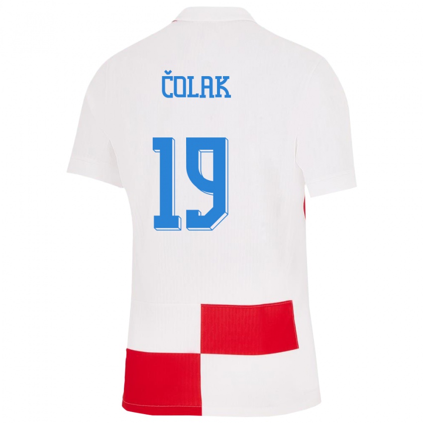 Criança Camisola Croácia Antonio Colak #19 Branco Vermelho Principal 24-26 Camisa Brasil