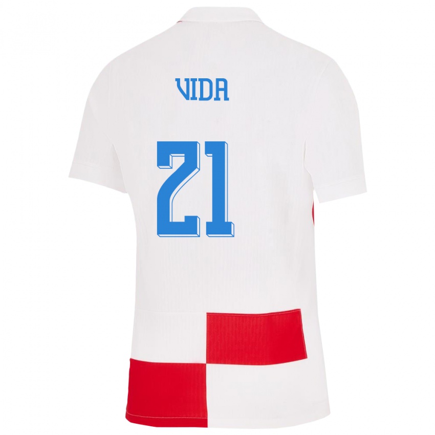 Criança Camisola Croácia Domagoj Vida #21 Branco Vermelho Principal 24-26 Camisa Brasil