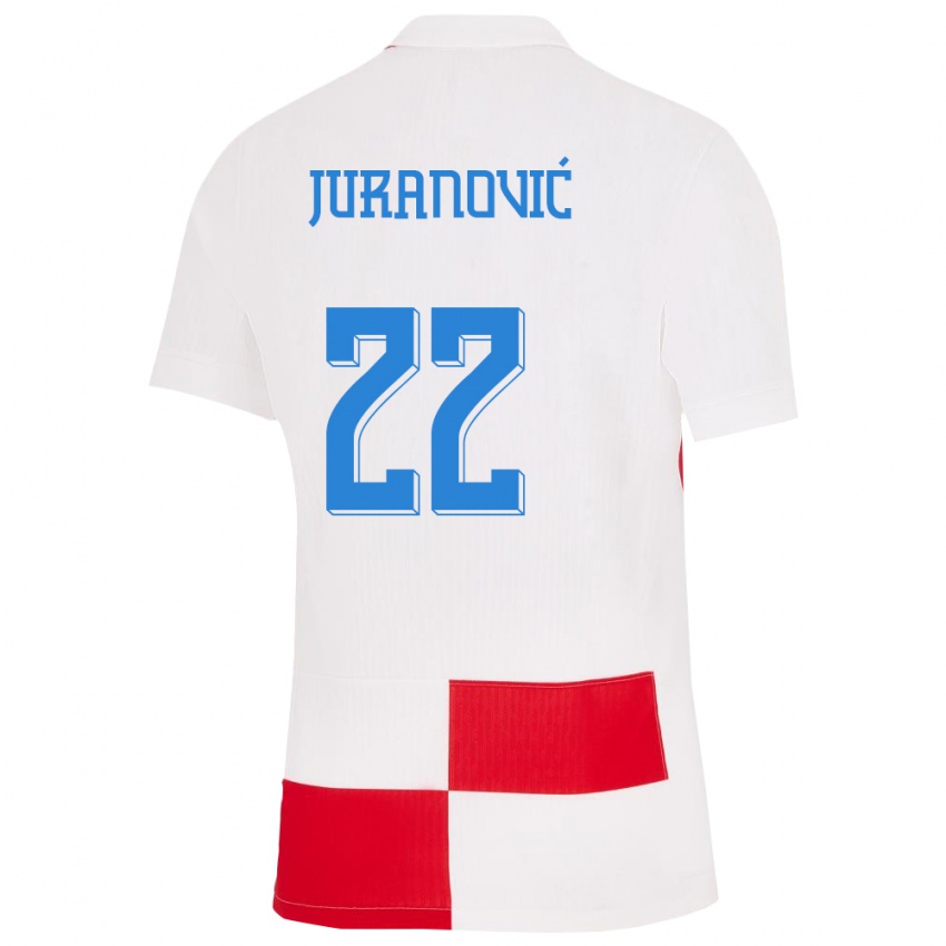 Criança Camisola Croácia Josip Juranovic #22 Branco Vermelho Principal 24-26 Camisa Brasil