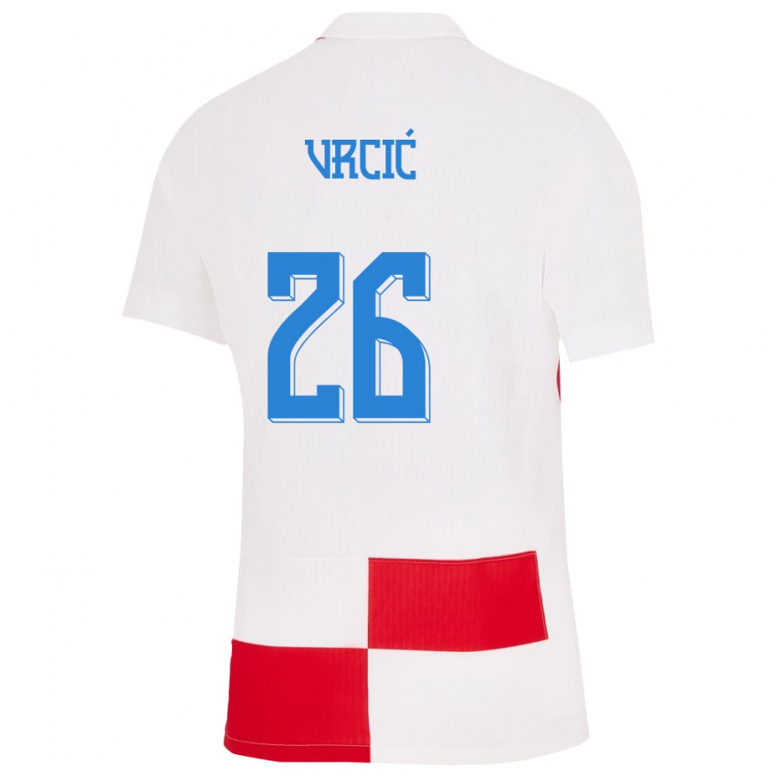 Criança Camisola Croácia Jere Vrcic #26 Branco Vermelho Principal 24-26 Camisa Brasil