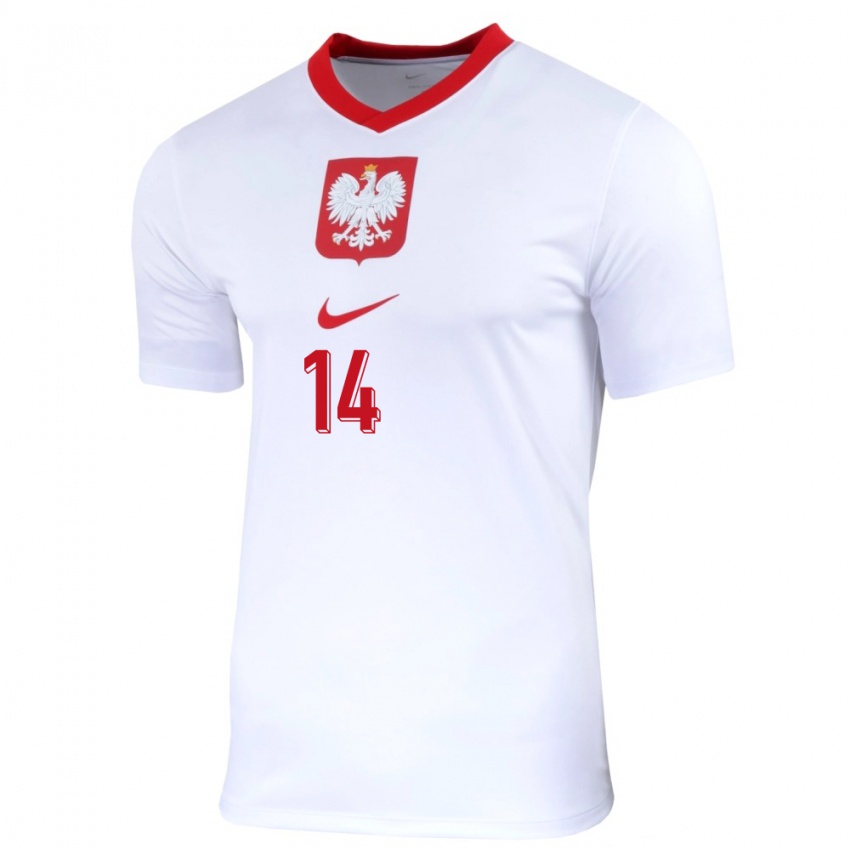 Criança Camisola Polónia Jakub Kiwior #14 Branco Principal 24-26 Camisa Brasil