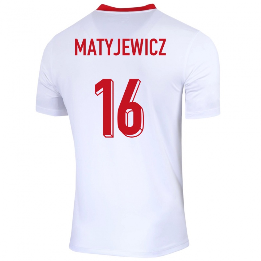 Criança Camisola Polónia Wiktor Matyjewicz #16 Branco Principal 24-26 Camisa Brasil