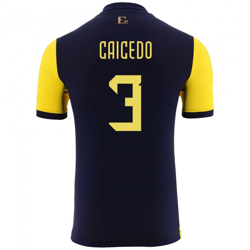 Criança Camisola Equador Jessy Caicedo #3 Amarelo Principal 24-26 Camisa Brasil